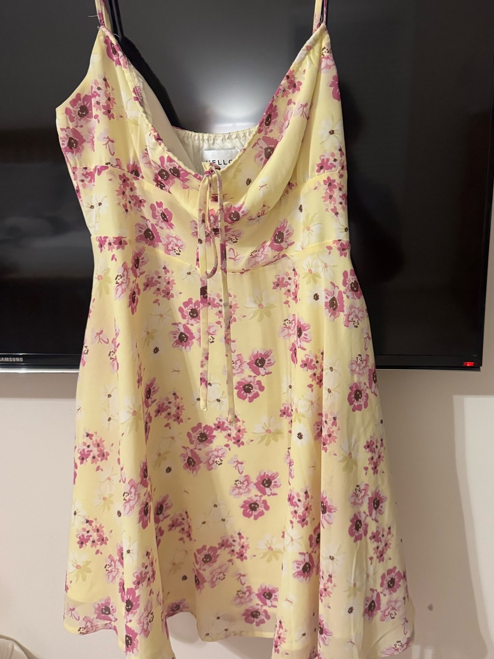 Hello Molly Yellow Mini Dress with Pink Floral Print